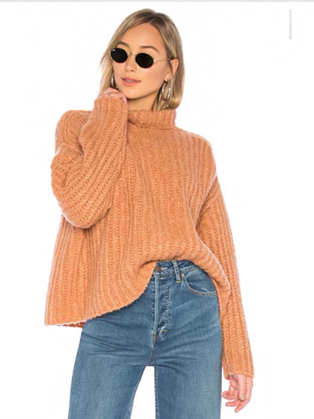 Free People Fluffy Fox Chunky Wool Alpaca Blend Turtleneck Sweater Papaya xsmall